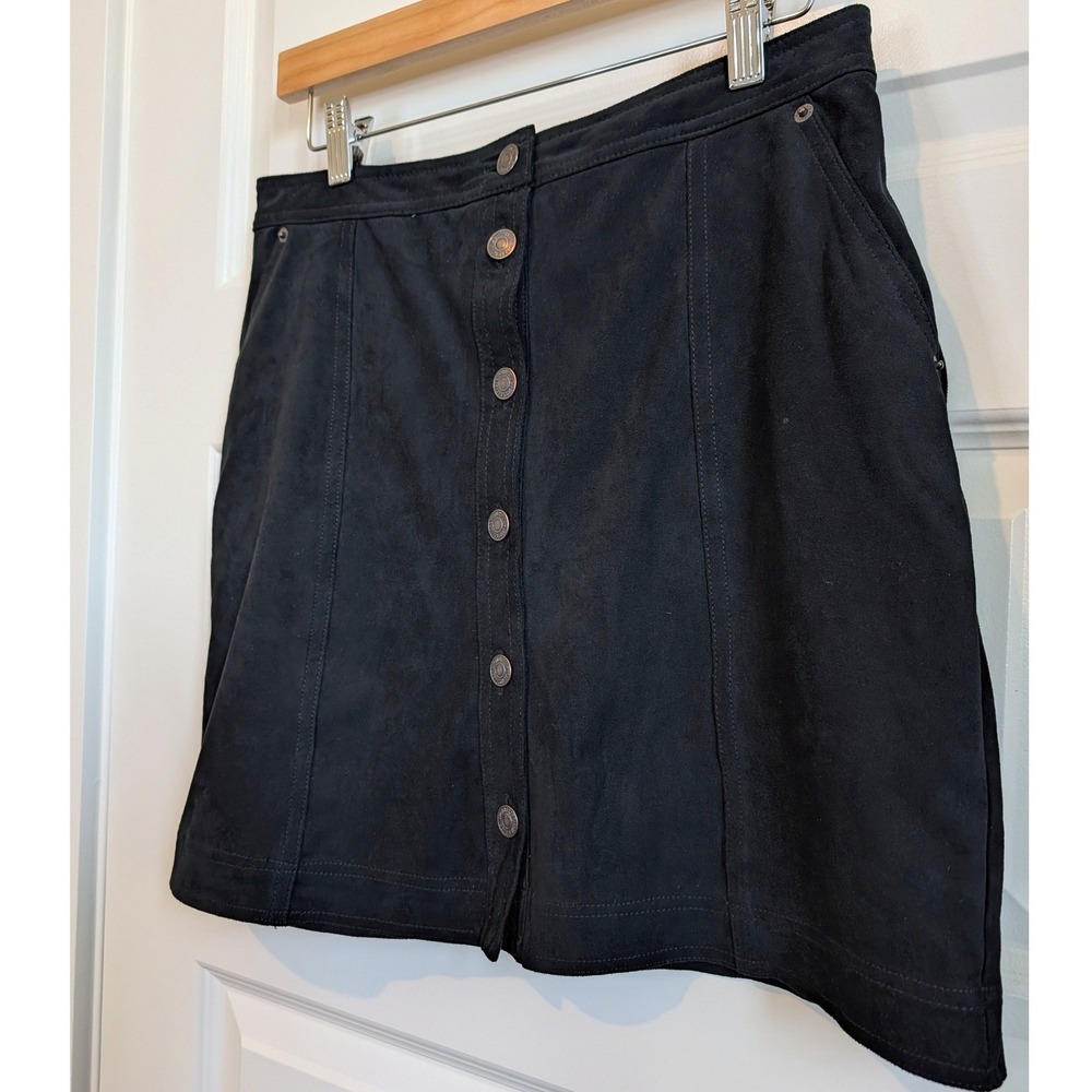 Abercrombie & Fitch Faux Suede Button-Front Mini Skirt Black Size M - Picture 4 of 7